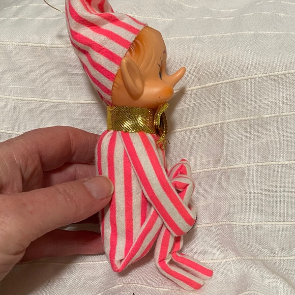 Vintage Pink and White Striped Elf Ornament - Picture 4 of 5